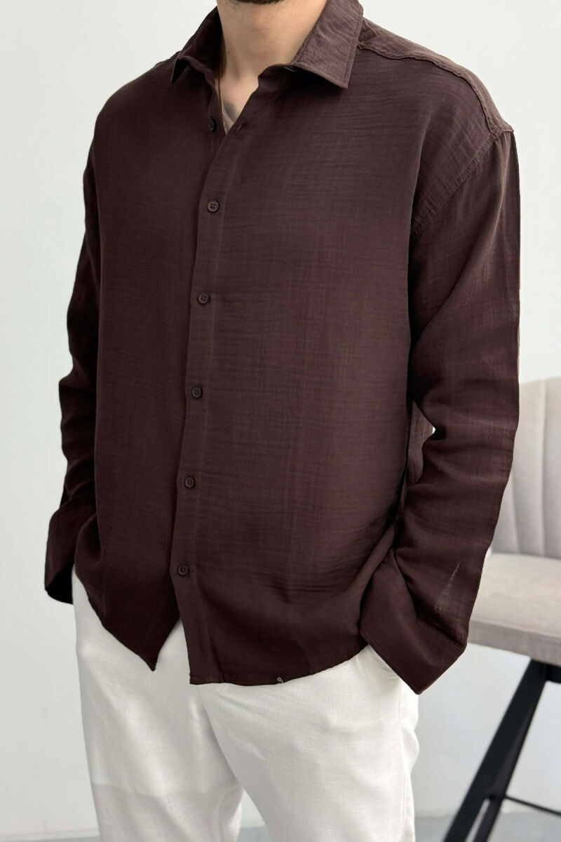SIMPLE MEN SHIRT DARK BROWN/KAE - 3