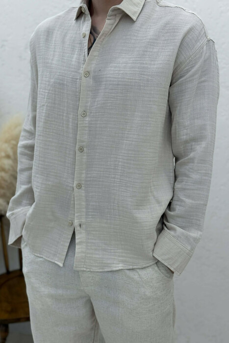SIMPLE MEN SHIRT LIGHT BEIGE/BZHZB - 3