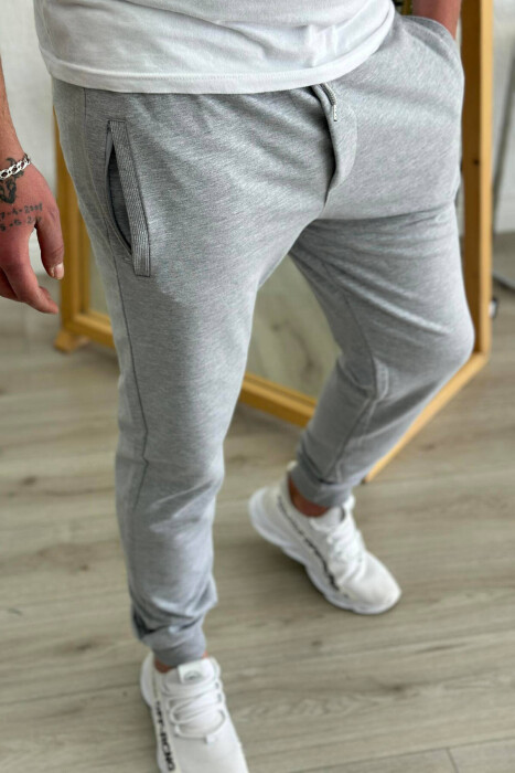 SIMPLE ONE COLOR COTTON MEN SWEATPANTS LIGHT GREY/GZ - 3