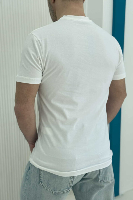 SIMPLE ONE COLOR COTTON MEN T-SHIRT CREAM/KREM - 3