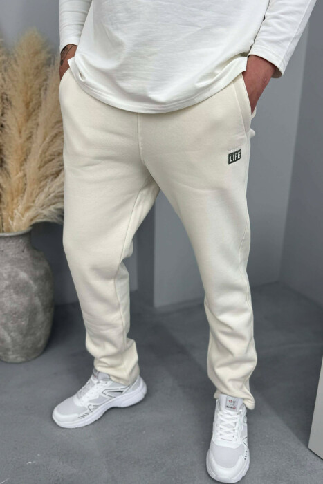 SIMPLE ONE COLOR FLUFFY MEN JOGGERS CREAM/KREM - KLAUDIO FASHION