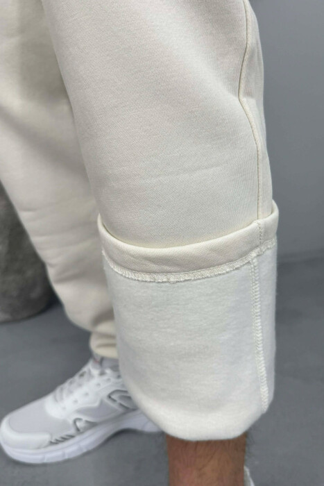 SIMPLE ONE COLOR FLUFFY MEN JOGGERS CREAM/KREM - 2