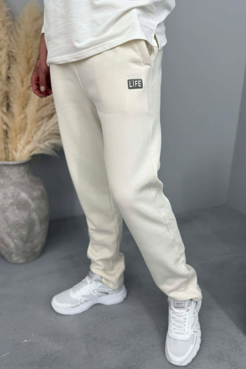 SIMPLE ONE COLOR FLUFFY MEN JOGGERS CREAM/KREM - 3