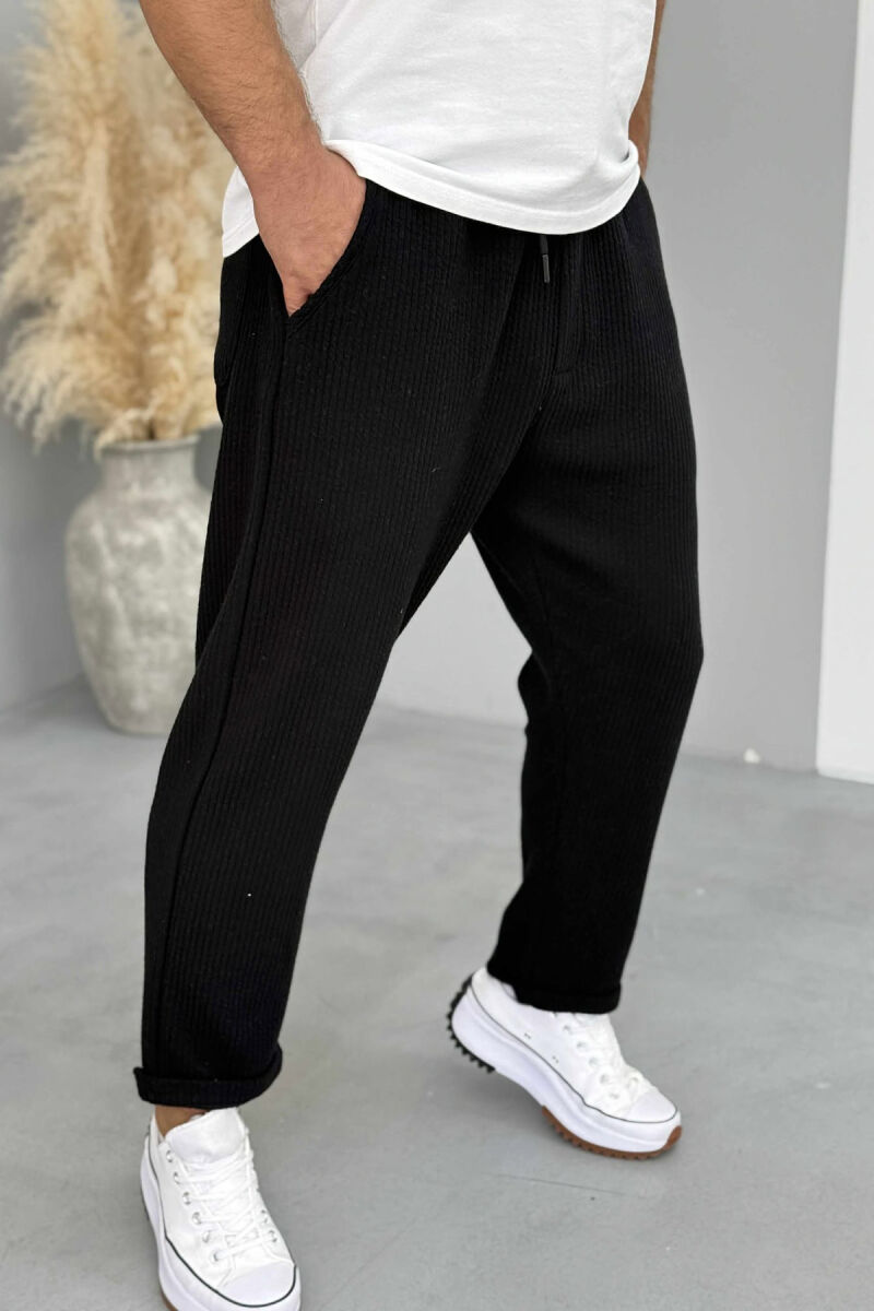 SIMPLE ONE COLOR LACING MEN PANTS BLACK/ E ZEZE - 4