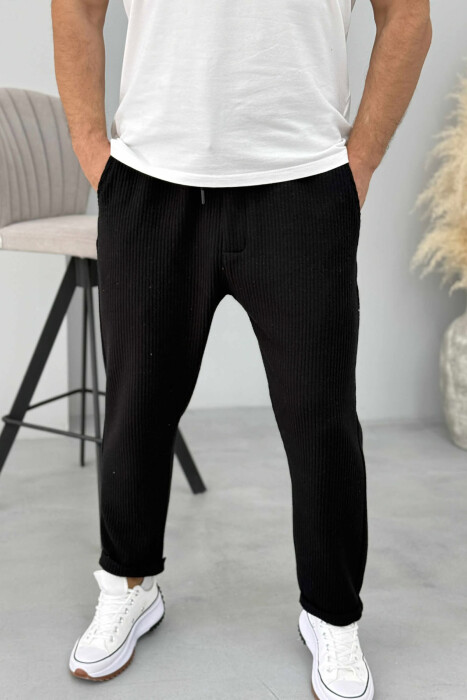 SIMPLE ONE COLOR LACING MEN PANTS BLACK/ E ZEZE 