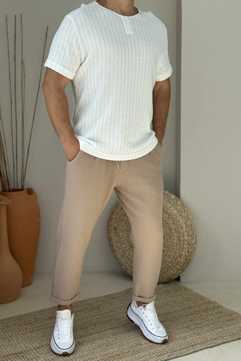 SIMPLE ONE COLOR LACING MEN PANTS LIGHT BROWN/KAZB - 2