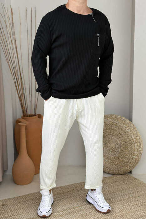 SIMPLE ONE COLOR LACING MEN PANTS WHITE-E BARDHE - 2