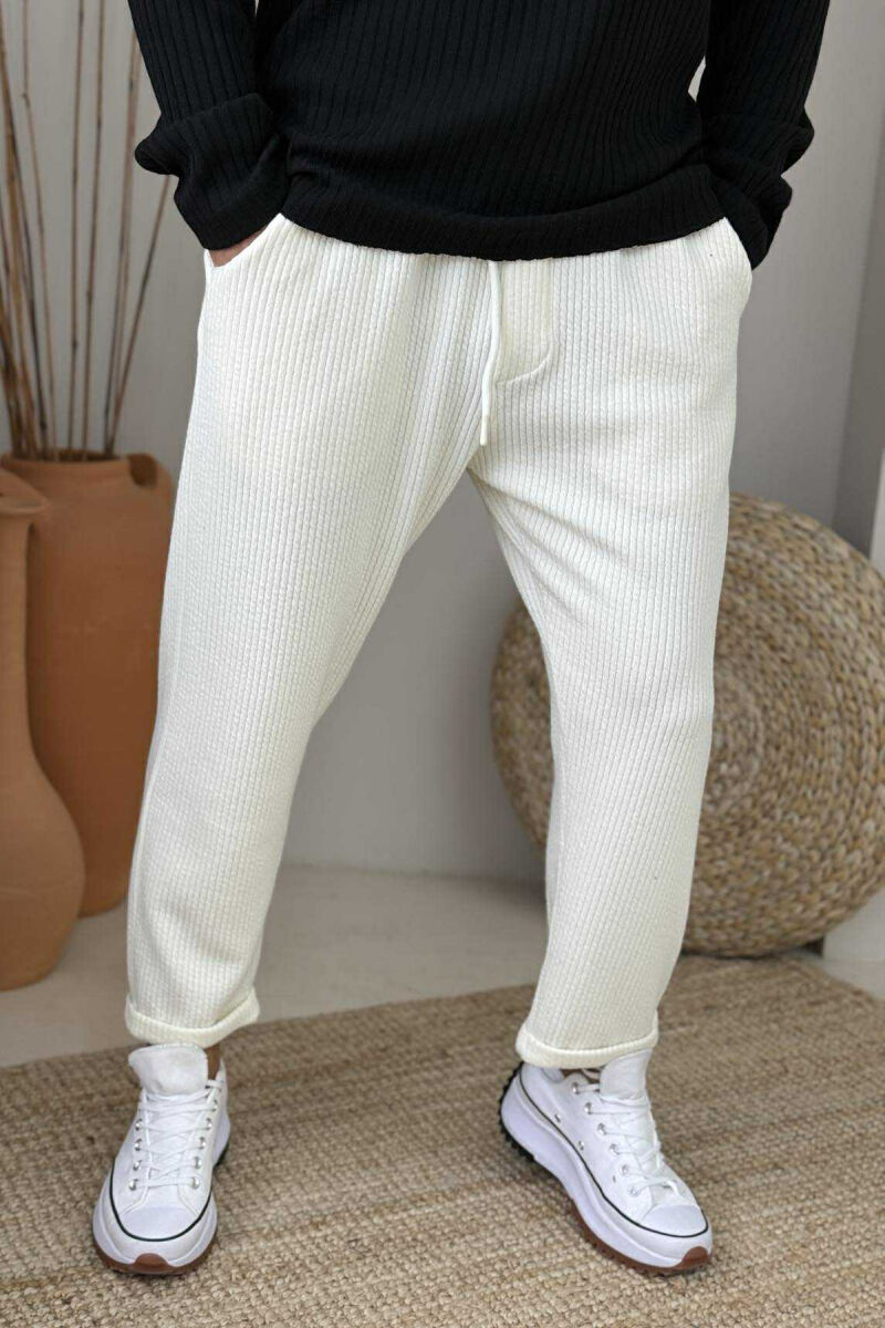 SIMPLE ONE COLOR LACING MEN PANTS WHITE-E BARDHE - 1