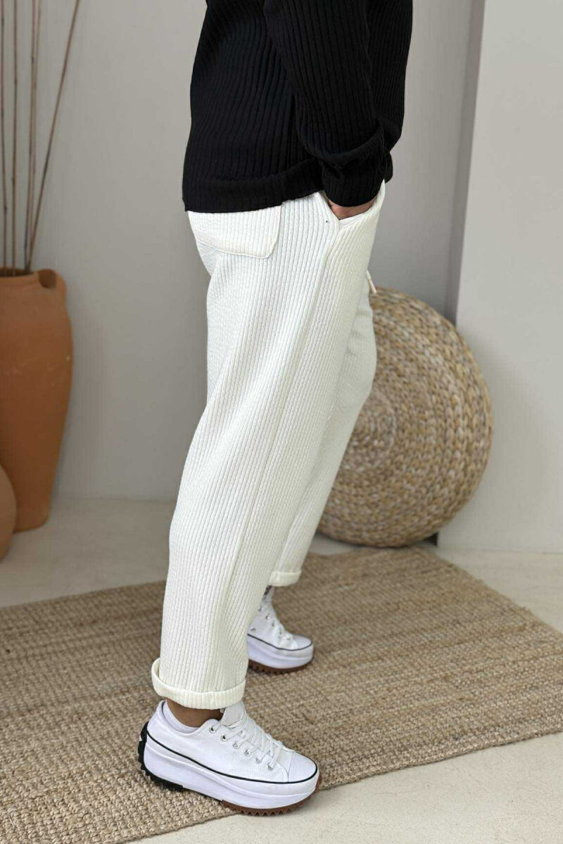 SIMPLE ONE COLOR LACING MEN PANTS WHITE-E BARDHE - 3