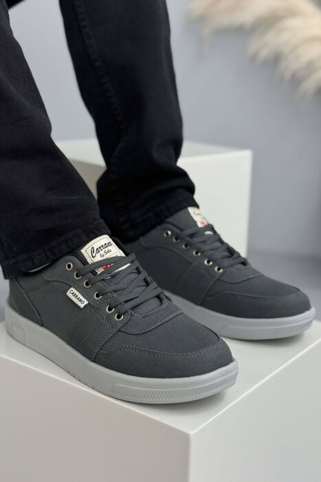 SIMPLE ONE COLOR LACING MEN SNEAKERS DARK GREY/GEE - KLAUDIO FASHION