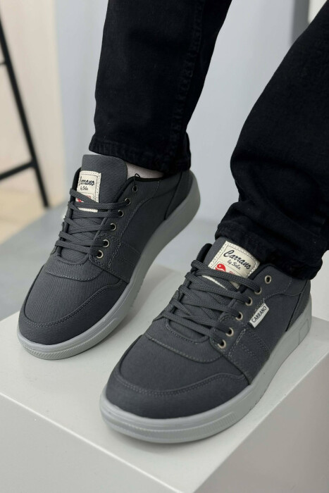 SIMPLE ONE COLOR LACING MEN SNEAKERS DARK GREY/GEE - 4