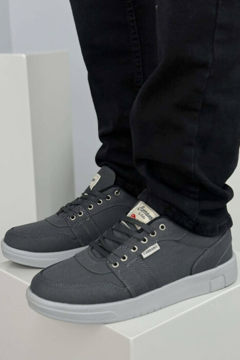 SIMPLE ONE COLOR LACING MEN SNEAKERS DARK GREY/GEE - 5