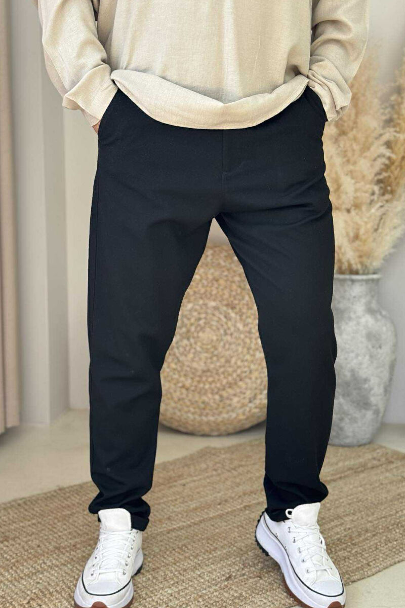 SIMPLE ONE COLOR MEN PANTS BLACK/ E ZEZE - 1