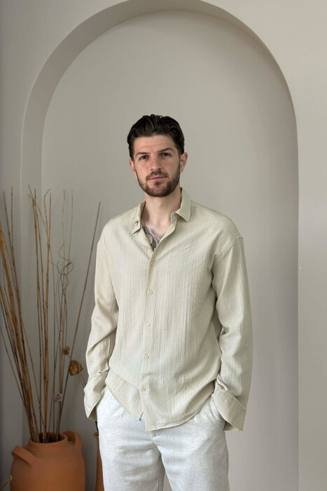 SIMPLE ONE COLOR MEN SHIRT BEIGE/BEZHE - 1