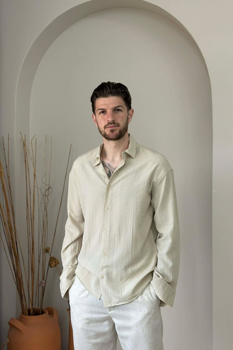 SIMPLE ONE COLOR MEN SHIRT BEIGE/BEZHE - 1