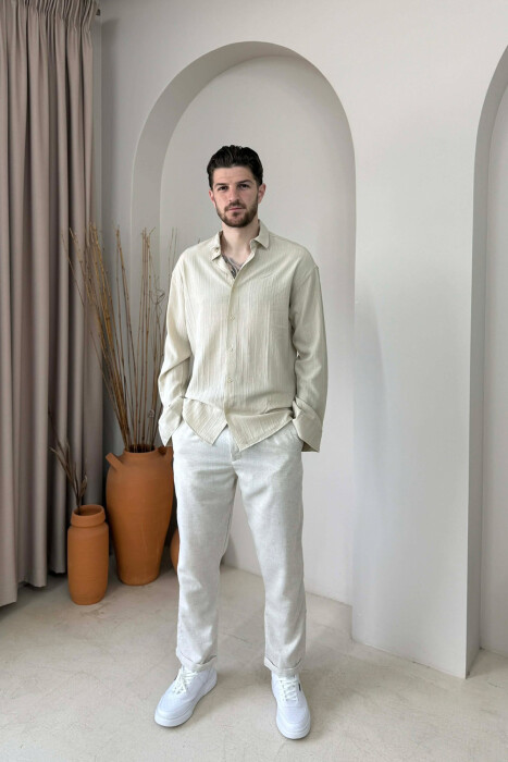 SIMPLE ONE COLOR MEN SHIRT BEIGE/BEZHE - 2