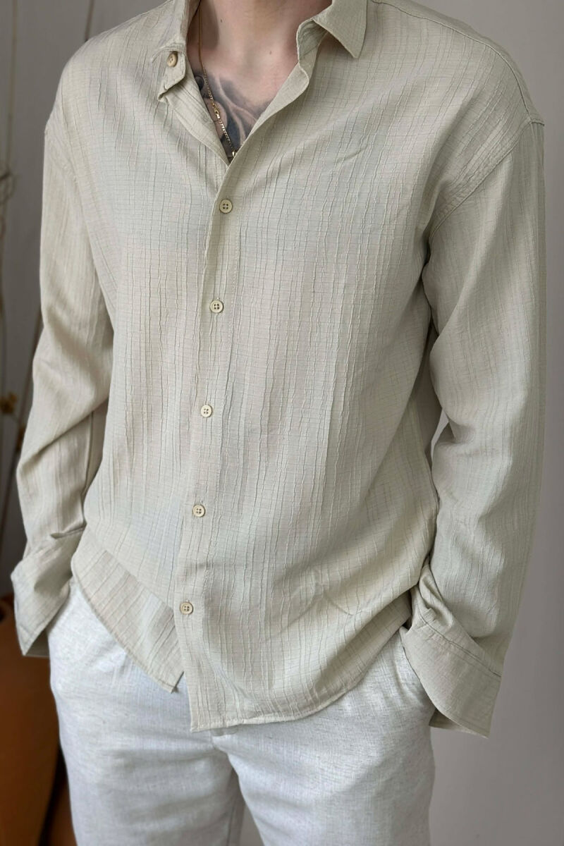 SIMPLE ONE COLOR MEN SHIRT BEIGE/BEZHE - 3