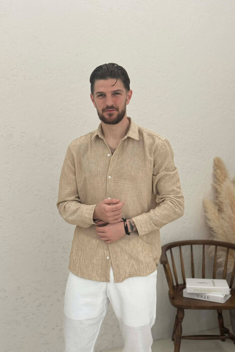 SIMPLE ONE COLOR MEN SHIRTS BEIGE/BEZHE - 1