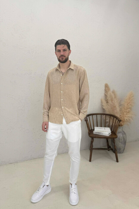 SIMPLE ONE COLOR MEN SHIRTS BEIGE/BEZHE - 3
