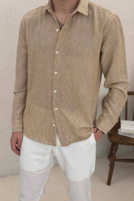 SIMPLE ONE COLOR MEN SHIRTS BEIGE/BEZHE - 4