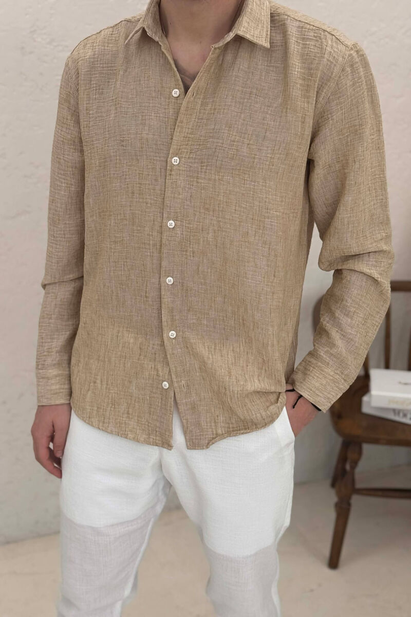 SIMPLE ONE COLOR MEN SHIRTS BEIGE/BEZHE - 4