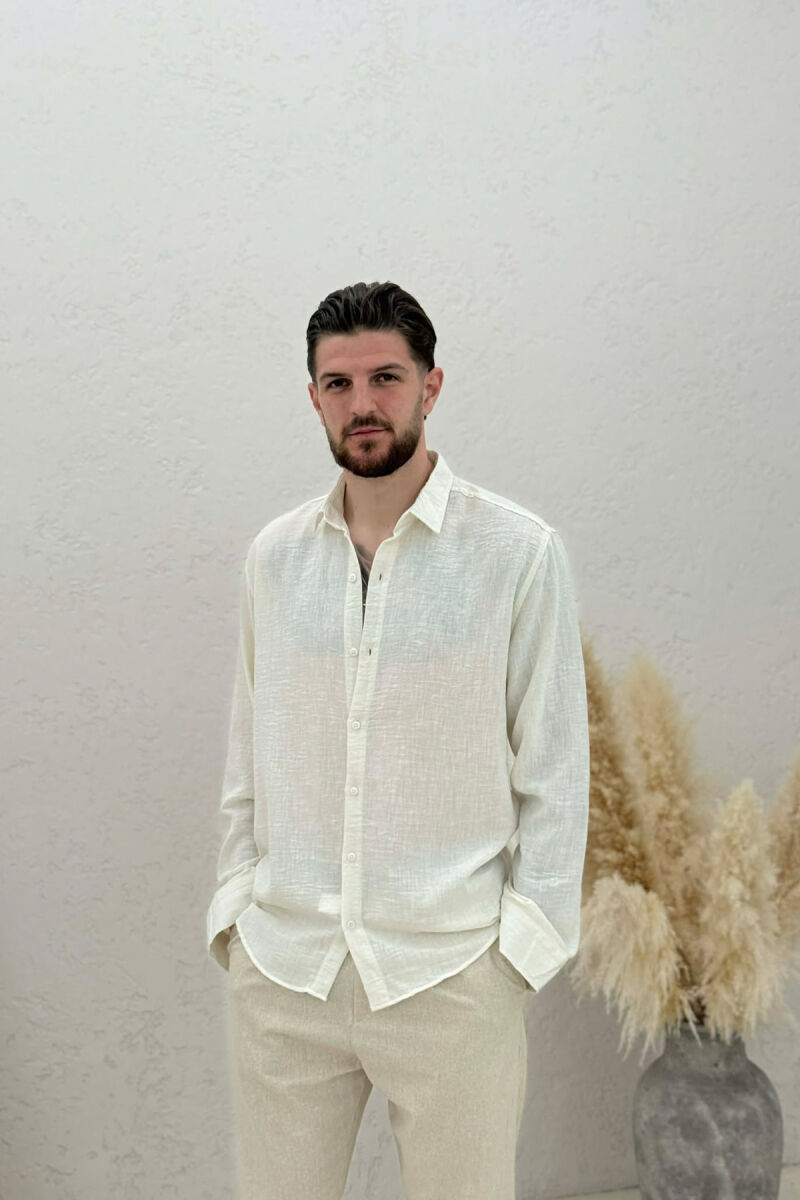 SIMPLE ONE COLOR MEN SHIRTS CREAM/KREM - 1