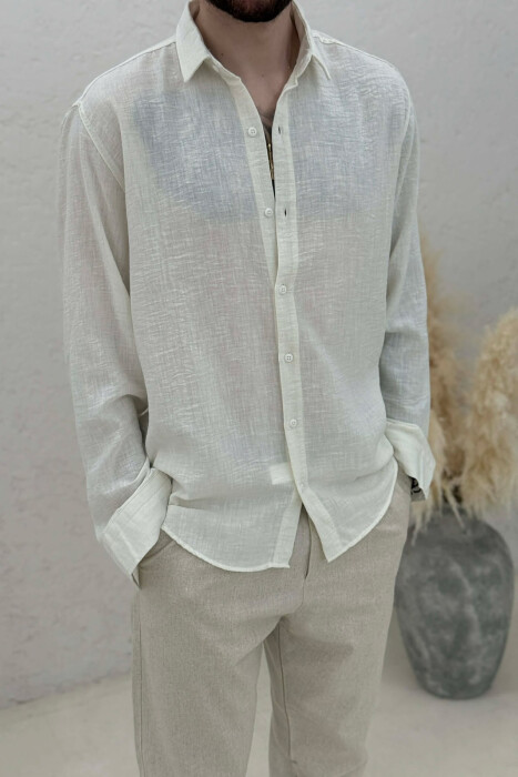 SIMPLE ONE COLOR MEN SHIRTS CREAM/KREM - 4