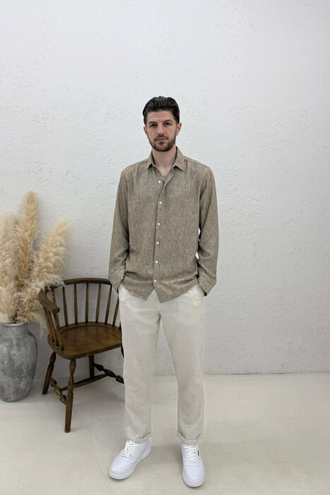 SIMPLE ONE COLOR MEN SHIRTS LIGHT BROWN/KAZB - 2