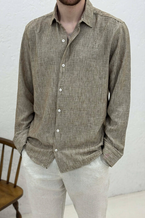 SIMPLE ONE COLOR MEN SHIRTS LIGHT BROWN/KAZB - 3