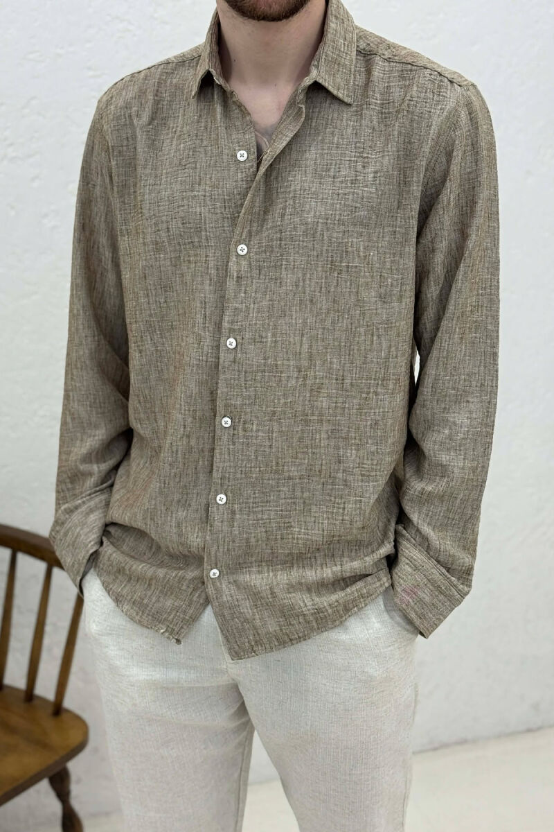 SIMPLE ONE COLOR MEN SHIRTS LIGHT BROWN/KAZB - 3