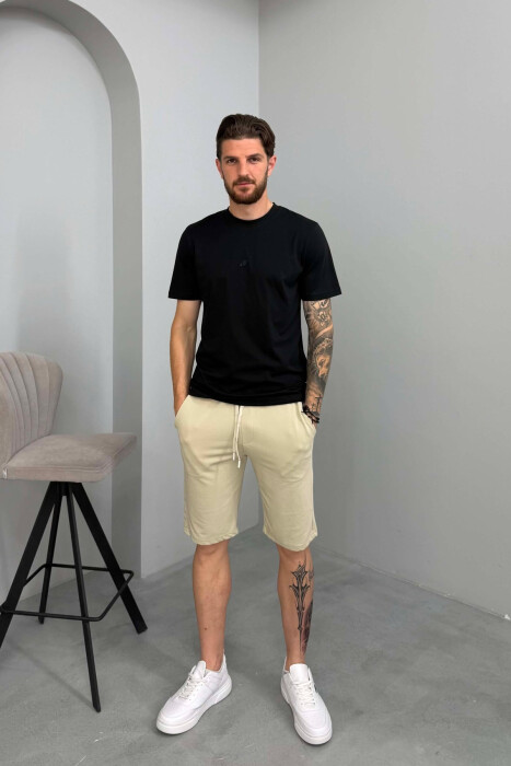 SIMPLE ONE COLOR MEN SHORT SWEATPANTS BEIGE/BEZHE - KLAUDIO FASHION