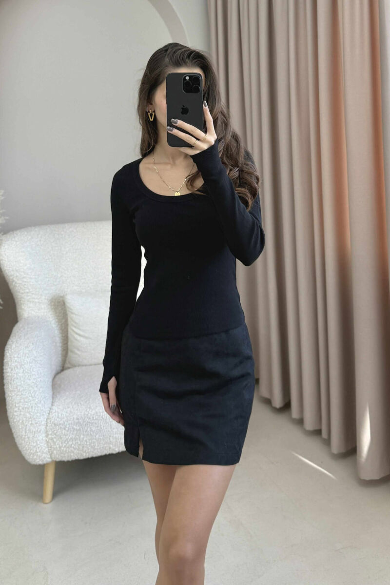 SIMPLE ONE COLOR OPEN NECK WOMEN SWEATSHIRT BLACK/ E ZEZE - 1