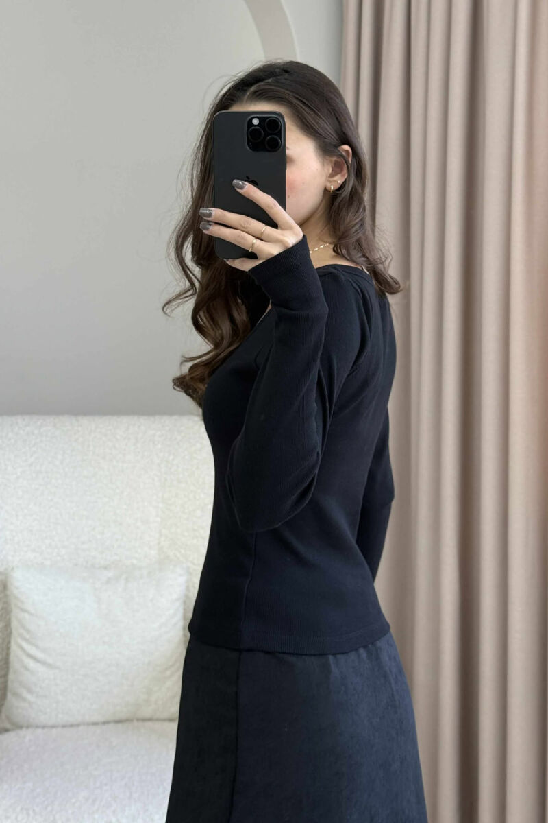 SIMPLE ONE COLOR OPEN NECK WOMEN SWEATSHIRT BLACK/ E ZEZE - 3