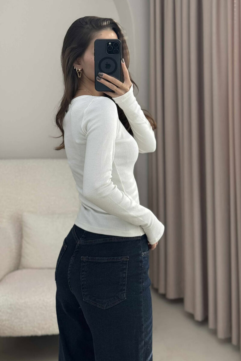 SIMPLE ONE COLOR OPEN NECK WOMEN SWEATSHIRT WHITE-E BARDHE - 3