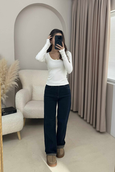 SIMPLE ONE COLOR OPEN NECK WOMEN SWEATSHIRT WHITE-E BARDHE - 4