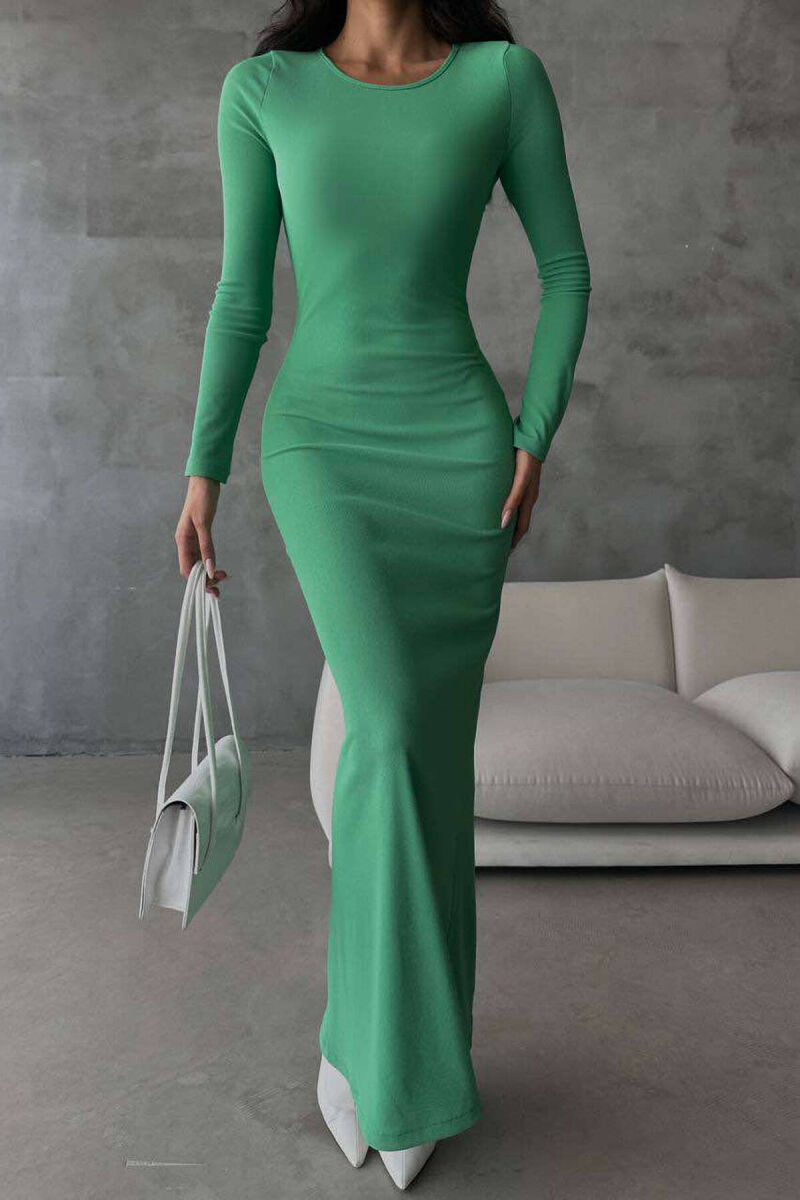 SIMPLE ONE COLOR WOMAN DRESS GREEN/JESHILE - 3