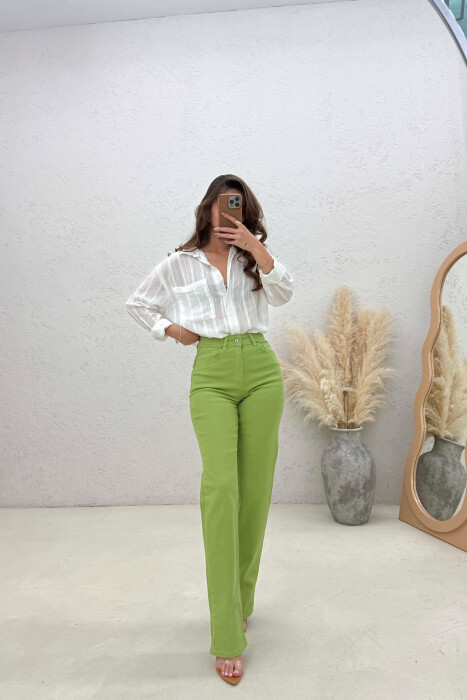 SIMPLE ONE COLOR WOMAN JEANS LIGHT GREEN/JEZB - KLAUDIO FASHION