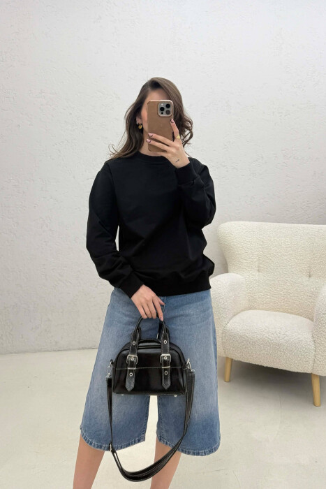 SIMPLE ONE COLOR WOMAN SWEATSHIRT BLACK/ E ZEZE 