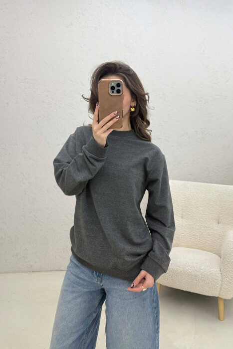SIMPLE ONE COLOR WOMAN SWEATSHIRT DARK GREY/GEE 