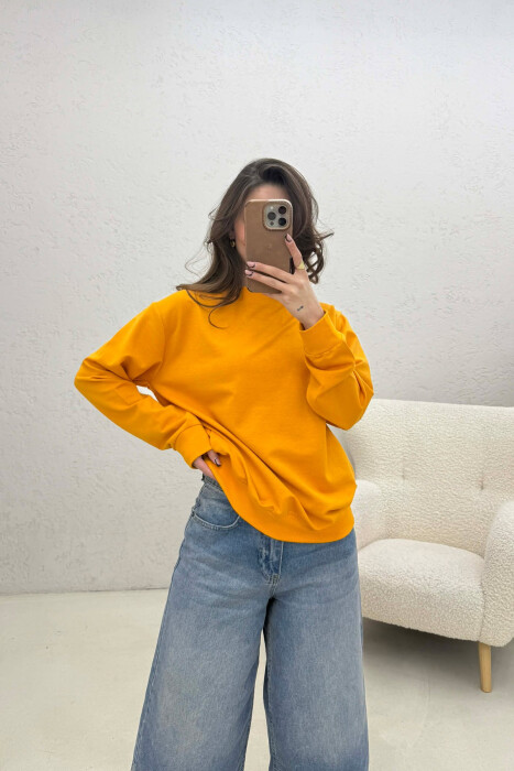 SIMPLE ONE COLOR WOMAN SWEATSHIRT MUSTARD/MUSTARDE - 3