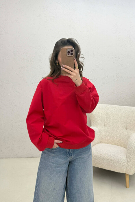 SIMPLE ONE COLOR WOMAN SWEATSHIRT RED/E KUQE - 