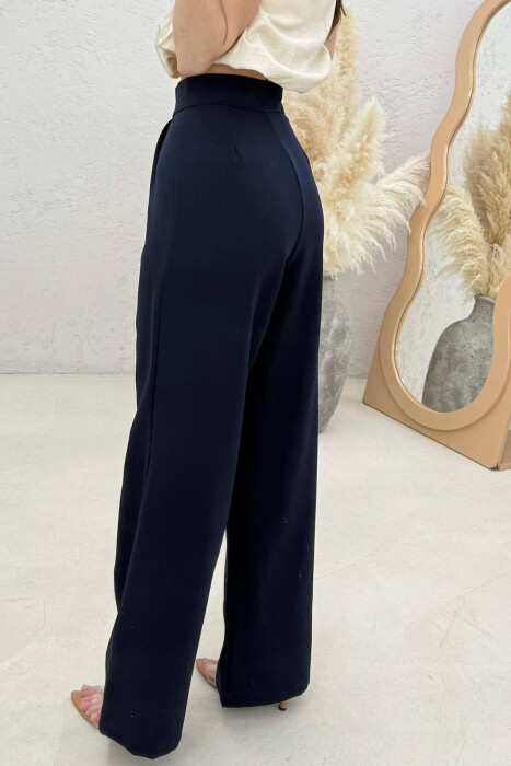 SIMPLE ONE COLOR WOMAN TROUSERS DARK BLUE/BEE - 2