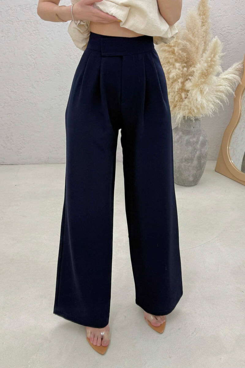 SIMPLE ONE COLOR WOMAN TROUSERS DARK BLUE/BEE - 3