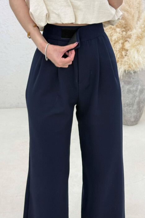 SIMPLE ONE COLOR WOMAN TROUSERS DARK BLUE/BEE - 4