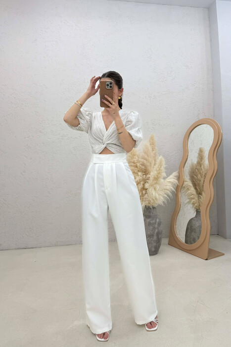 SIMPLE ONE COLOR WOMAN TROUSERS WHITE-E BARDHE 