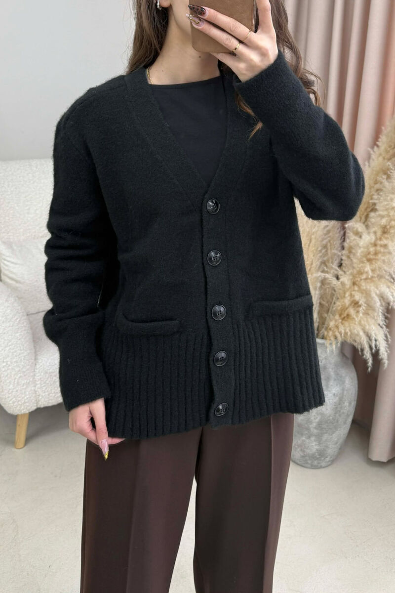 SIMPLE ONE COLOR WOMEN CARDIGAN BLACK/ E ZEZE - 3