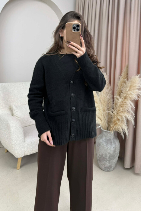SIMPLE ONE COLOR WOMEN CARDIGAN BLACK/ E ZEZE - 4
