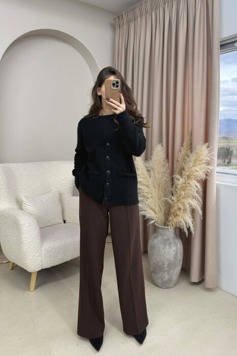 SIMPLE ONE COLOR WOMEN CARDIGAN BLACK/ E ZEZE 