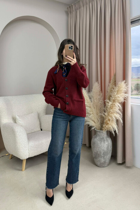 SIMPLE ONE COLOR WOMEN CARDIGAN BURGUNDY/VISHNJE 