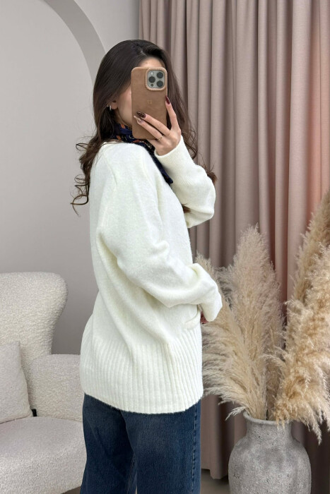 SIMPLE ONE COLOR WOMEN CARDIGAN CREAM/KREM - 4